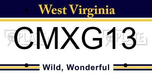 CMXG13 West Virginia License Plate