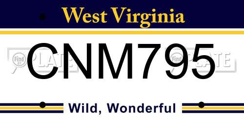 CNM795 West Virginia License Plate