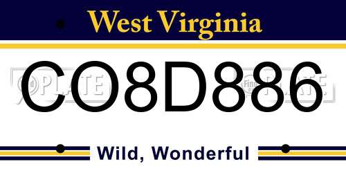 CO8D886 West Virginia License Plate
