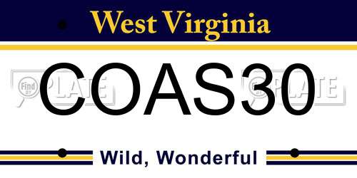 COAS30 West Virginia License Plate