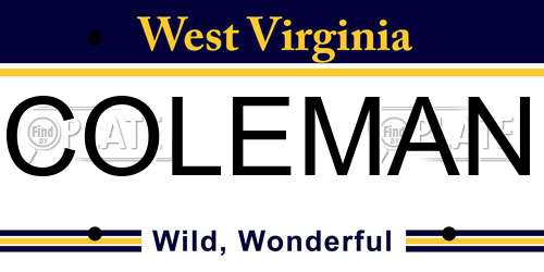 COLEMAN West Virginia License Plate