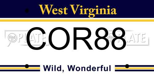 COR88 West Virginia License Plate