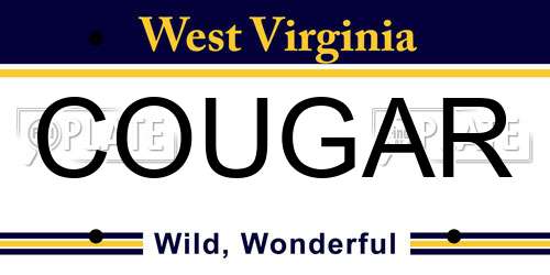 COUGAR West Virginia License Plate