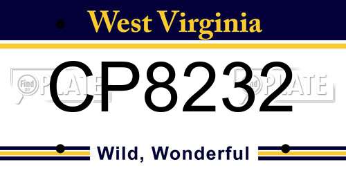 CP8232 West Virginia License Plate