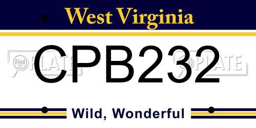 CPB232 West Virginia License Plate