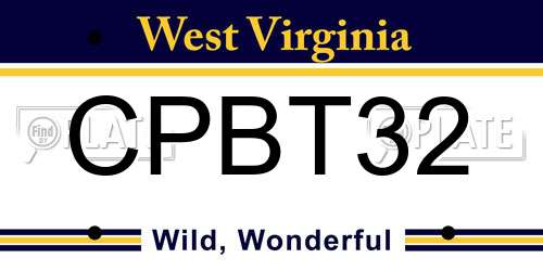 CPBT32 West Virginia License Plate