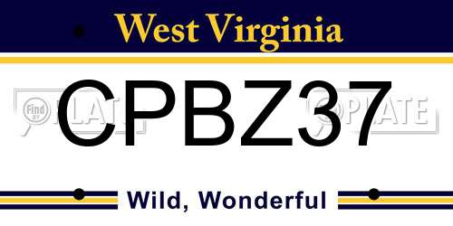 CPBZ37 West Virginia License Plate