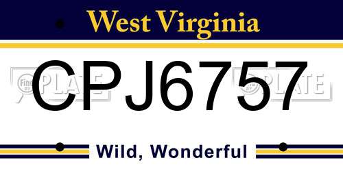 CPJ6757 West Virginia License Plate