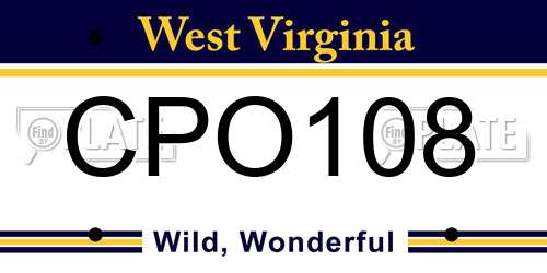 CPO108 West Virginia License Plate