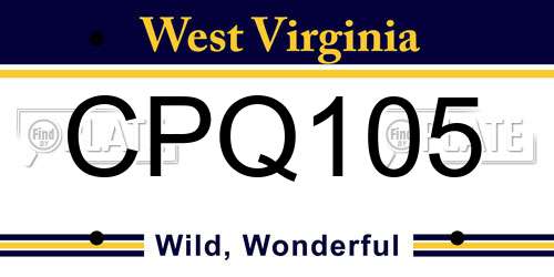 CPQ105 West Virginia License Plate