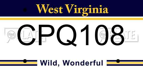 CPQ108 West Virginia License Plate