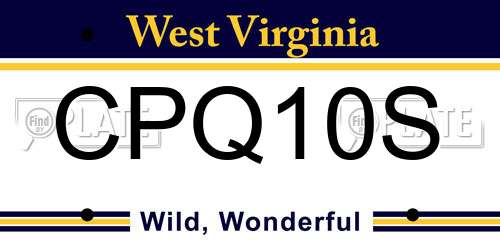 CPQ10S West Virginia License Plate