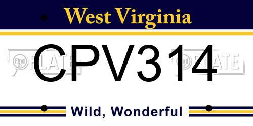 CPV314 West Virginia License Plate