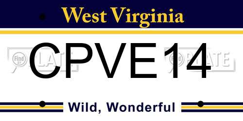 CPVE14 West Virginia License Plate