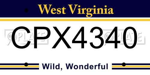CPX4340 West Virginia License Plate