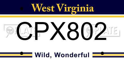 CPX802 West Virginia License Plate