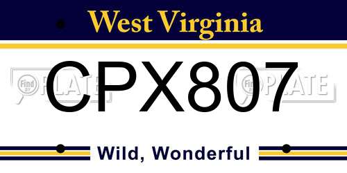 CPX807 West Virginia License Plate