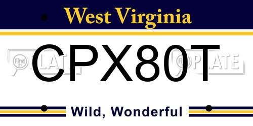 CPX80T West Virginia License Plate