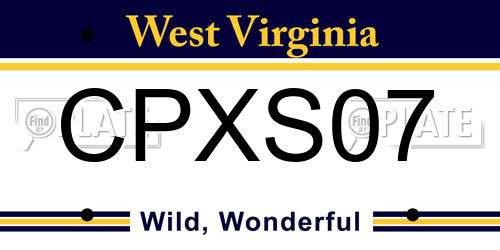 CPXS07 West Virginia License Plate