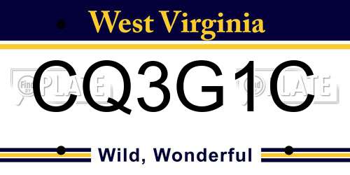 CQ3G1C West Virginia License Plate