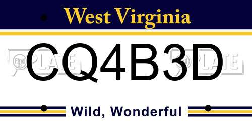 CQ4B3D West Virginia License Plate