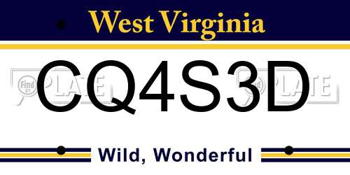 CQ4S3D West Virginia License Plate