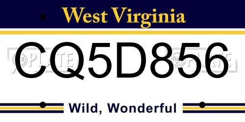 CQ5D856 West Virginia License Plate