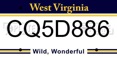 CQ5D886 West Virginia License Plate