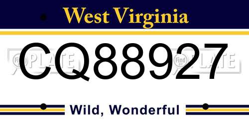 CQ88927 West Virginia License Plate