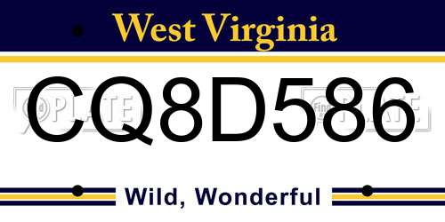 CQ8D586 West Virginia License Plate