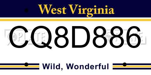CQ8D886 West Virginia License Plate
