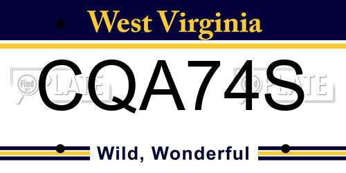 CQA74S West Virginia License Plate