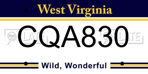 CQA830 West Virginia License Plate