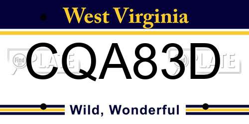 CQA83D West Virginia License Plate