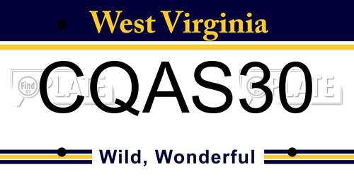 CQAS30 West Virginia License Plate