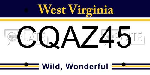 CQAZ45 West Virginia License Plate