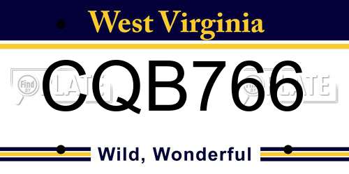 CQB766 West Virginia License Plate