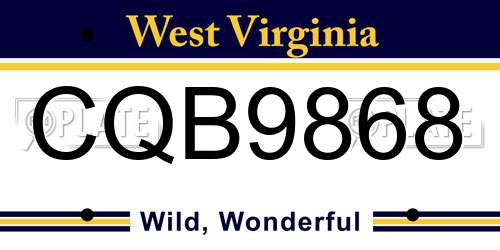 CQB9868 West Virginia License Plate