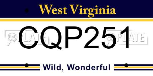 CQP251 West Virginia License Plate