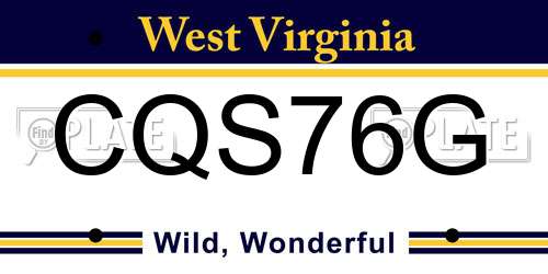 CQS76G West Virginia License Plate