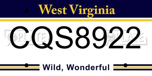 CQS8922 West Virginia License Plate