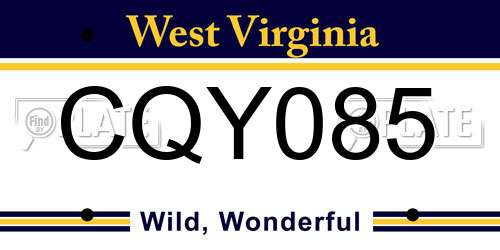CQY085 West Virginia License Plate