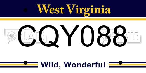 CQY088 West Virginia License Plate