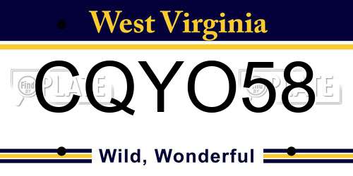 CQYO58 West Virginia License Plate