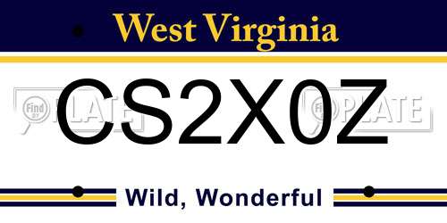 CS2X0Z West Virginia License Plate