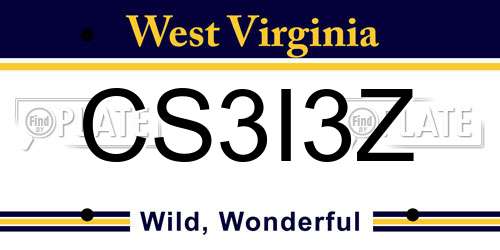 CS3I3Z West Virginia License Plate