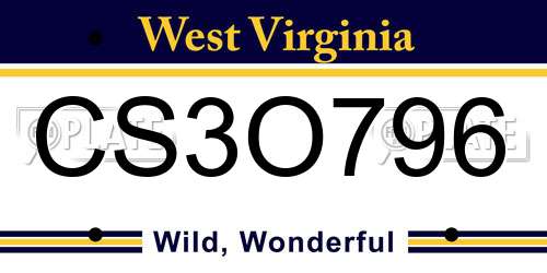 CS3O796 West Virginia License Plate