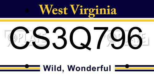 CS3Q796 West Virginia License Plate
