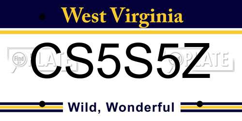 CS5S5Z West Virginia License Plate
