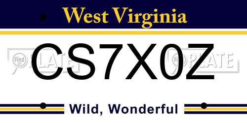 CS7X0Z West Virginia License Plate
